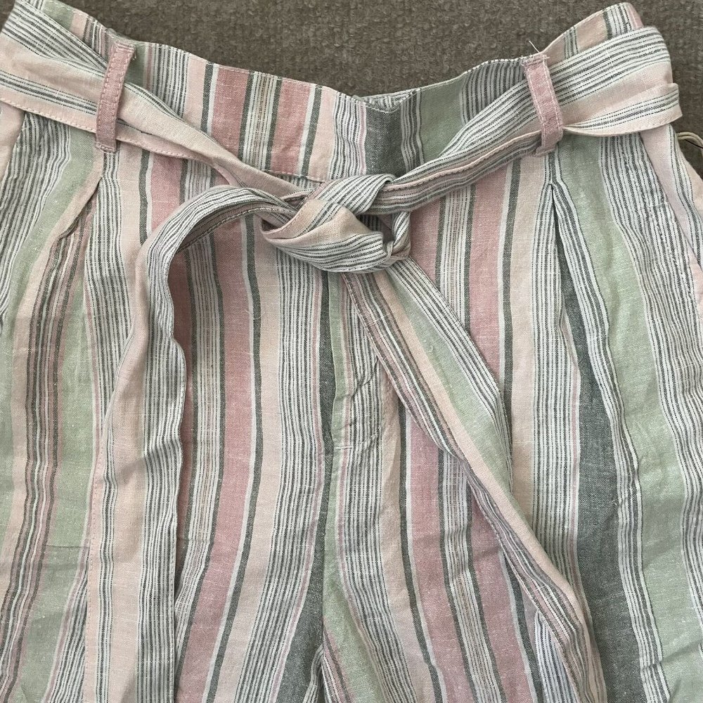 Caslon Womens Shorts XS Pink Green Striped Linen Blend Belt Lightweight Casual - Picture 2 of 9